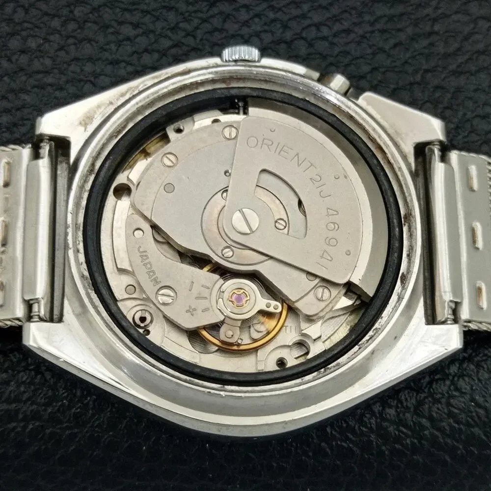 Vintage 1981 Orient Automatic Mens Silver Watch W/daydate & Gold accents
